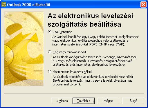 Outlook 2000 előkészítő - Az elektronikus levelezési szolgáltatás beállítása